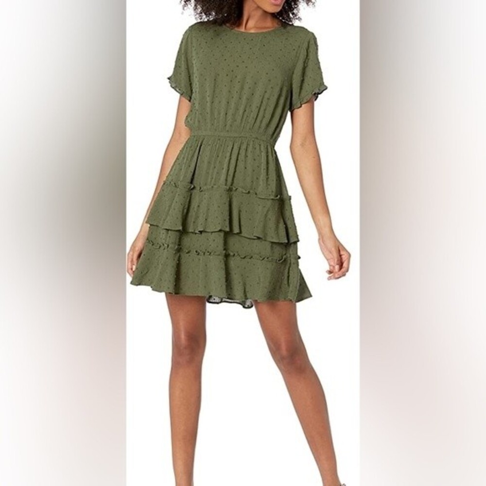NWT Speechless Women's Short Sleeve Tiered Flounce Dress Olive Green Size S